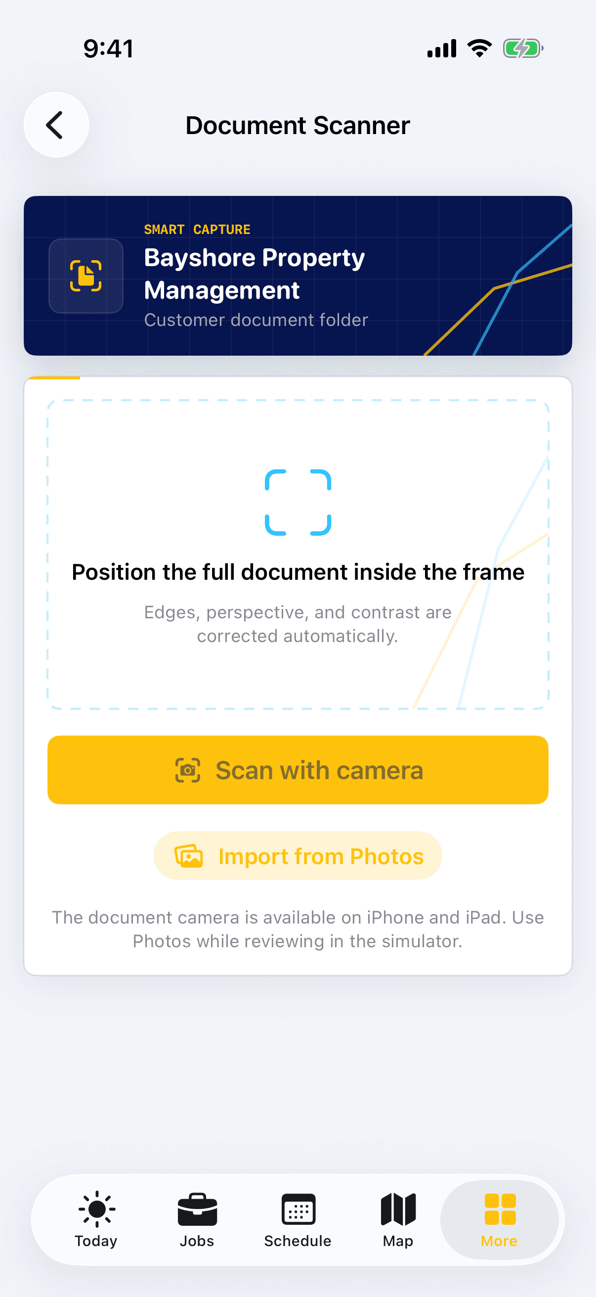 Job Fleet customer document scanner on iPhone